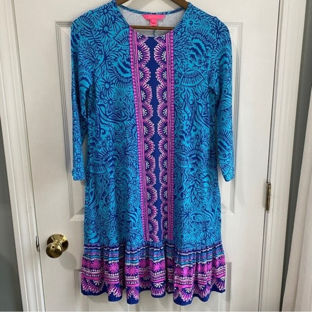 Lilly Pulitzer Ophelia Swing Dress in Bermuda Blue Ocean Motion - Small